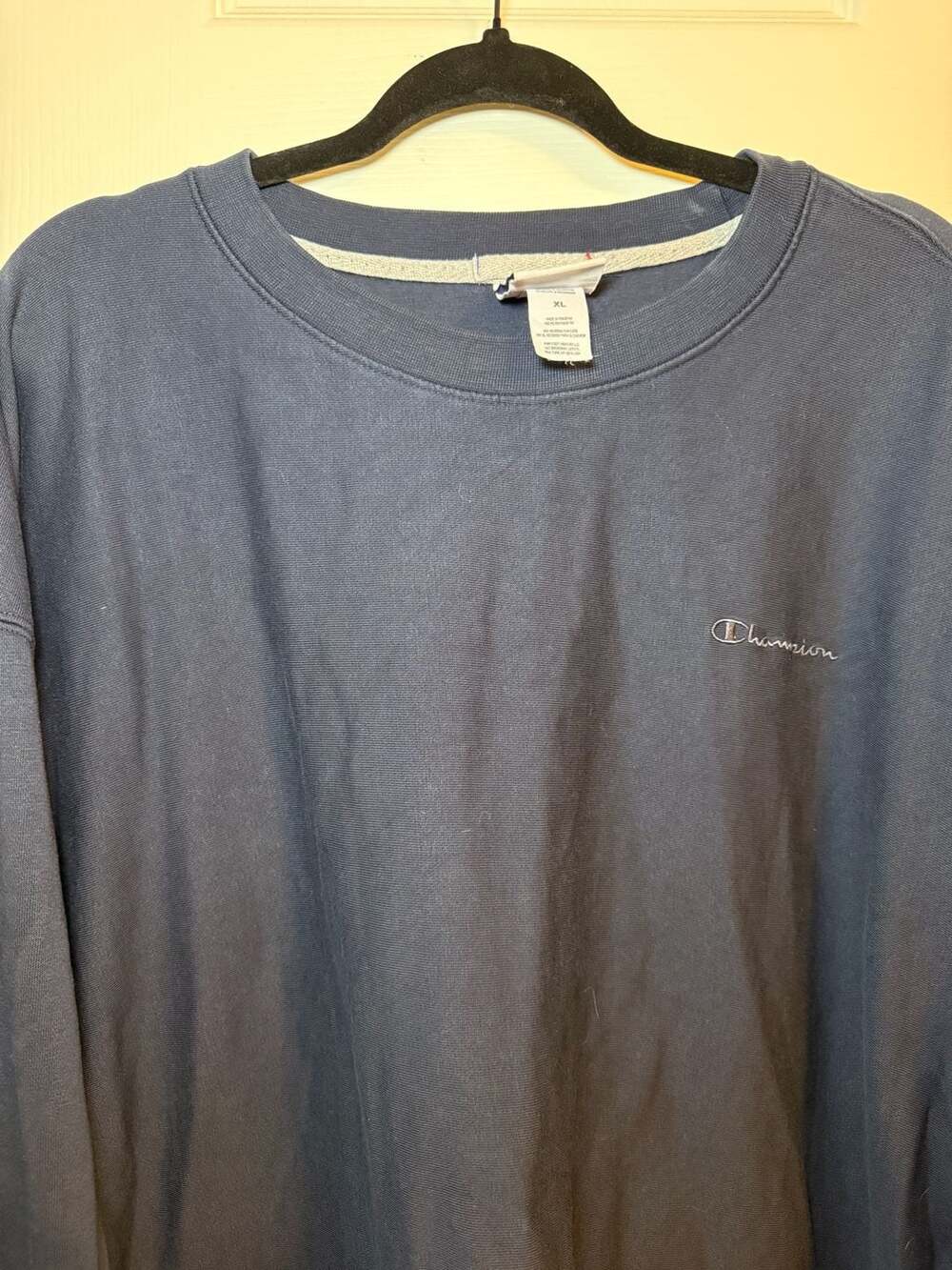 Champion Vintage Reverse Weave Script Logo Navy Blue Sweatshirt XL